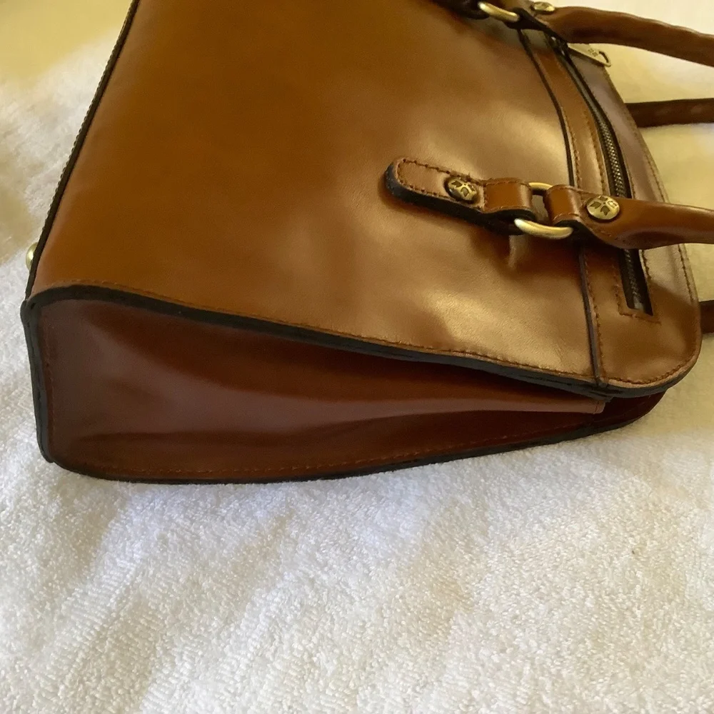 Patricia Nash Calvi Leather Satchel Crossbody Tan